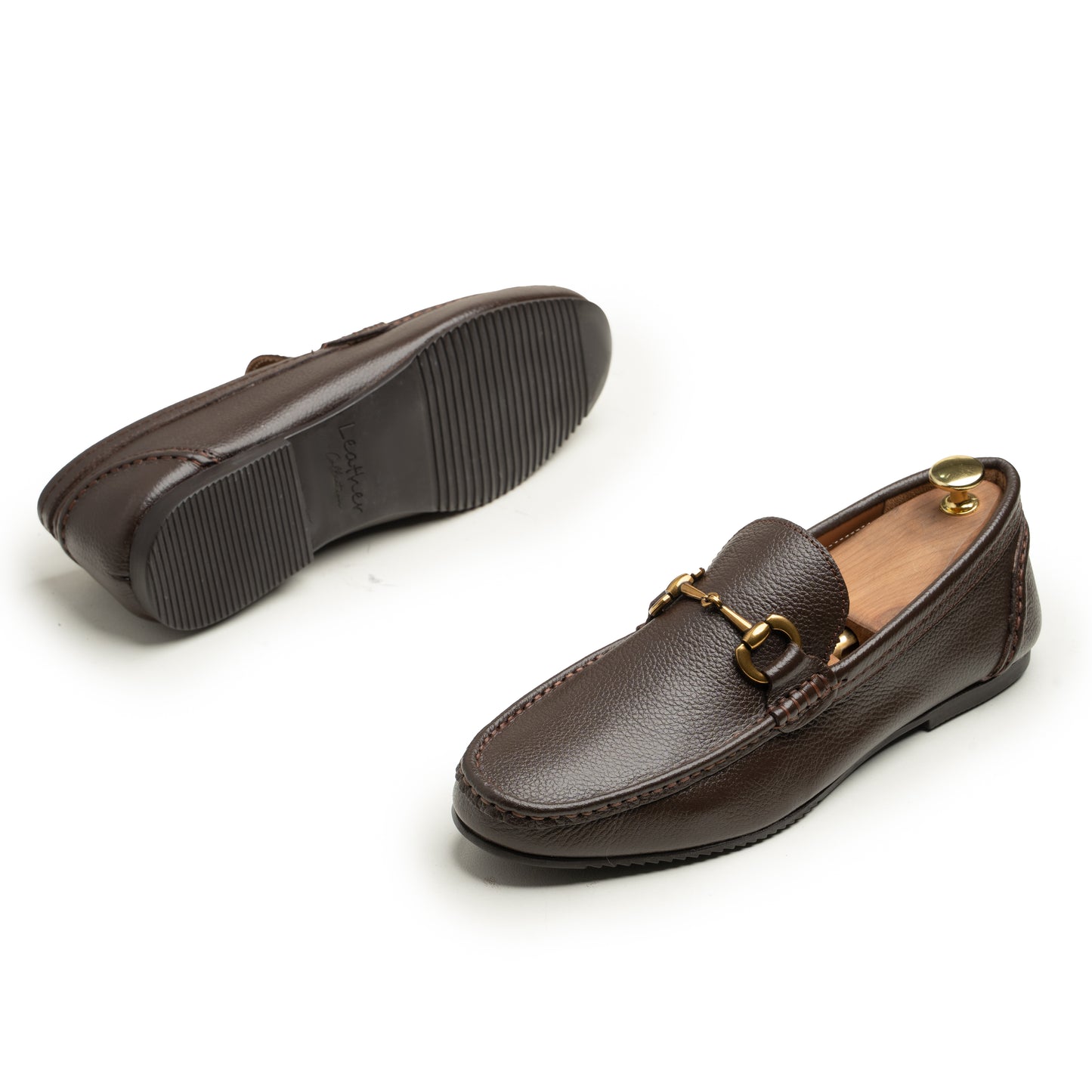 SAMAS Leather Classic Brown Leather Horsebit Loafers