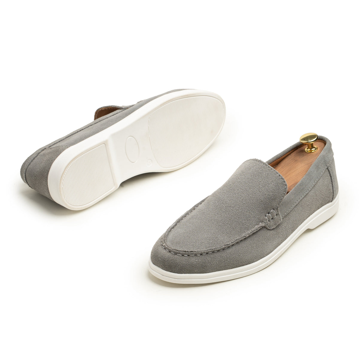 Light Gray Suede Leather Loafers - SM02