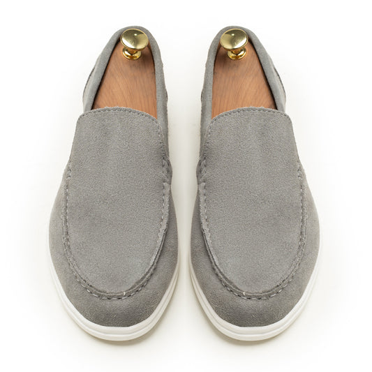 Light Gray Suede Leather Loafers - SM02