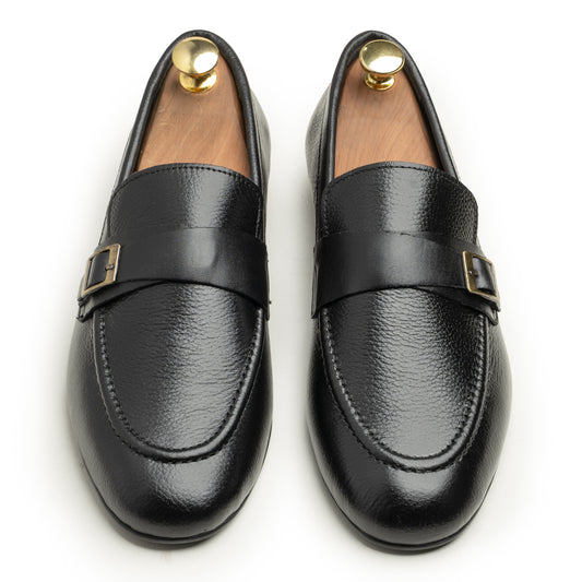 SAMAS Leather Black Buckle Dress Shoes