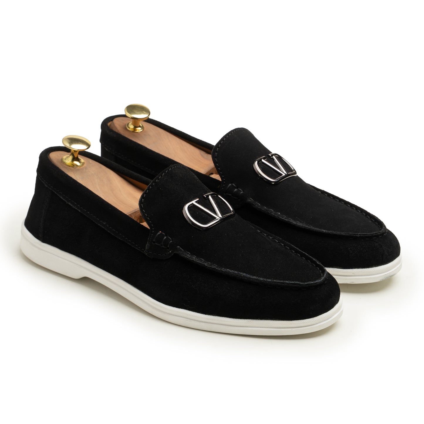 SAMAS Leather Black Suede Loafers