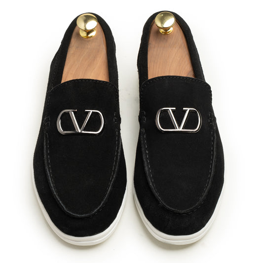 SAMAS Leather Black Suede Loafers