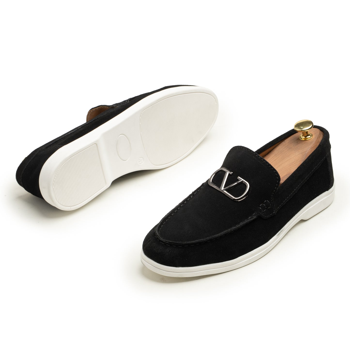 SAMAS Leather Black Suede Loafers