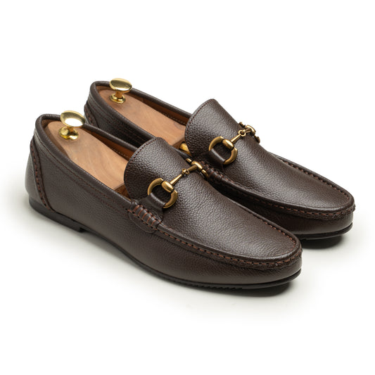 SAMAS Leather Classic Brown Leather Horsebit Loafers