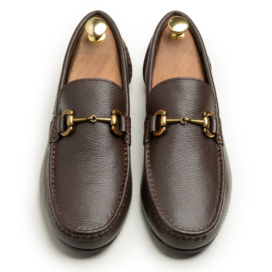 SAMAS Leather Classic Brown Leather Horsebit Loafers