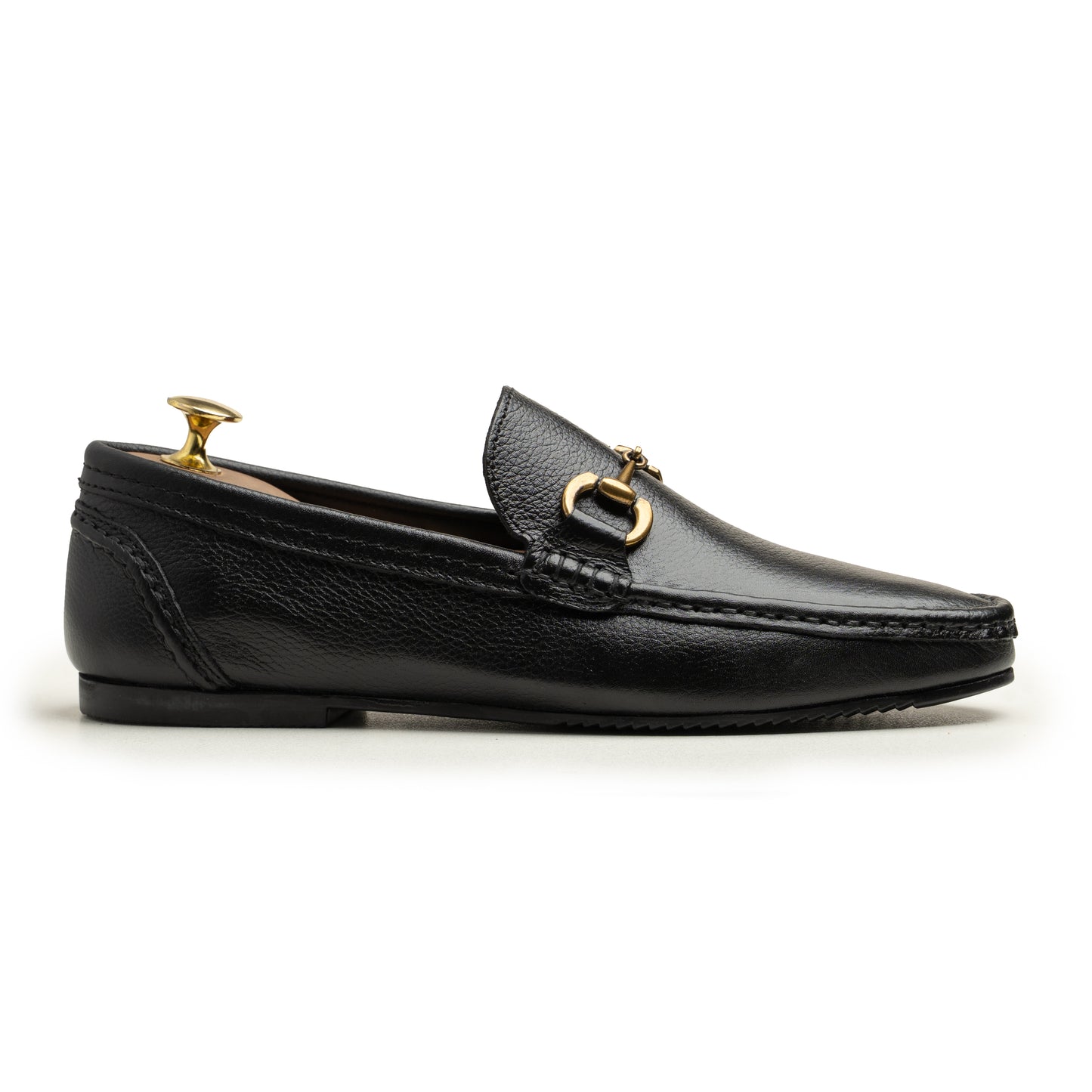 SAMAS Leather Classic Black Leather Horsebit Loafers