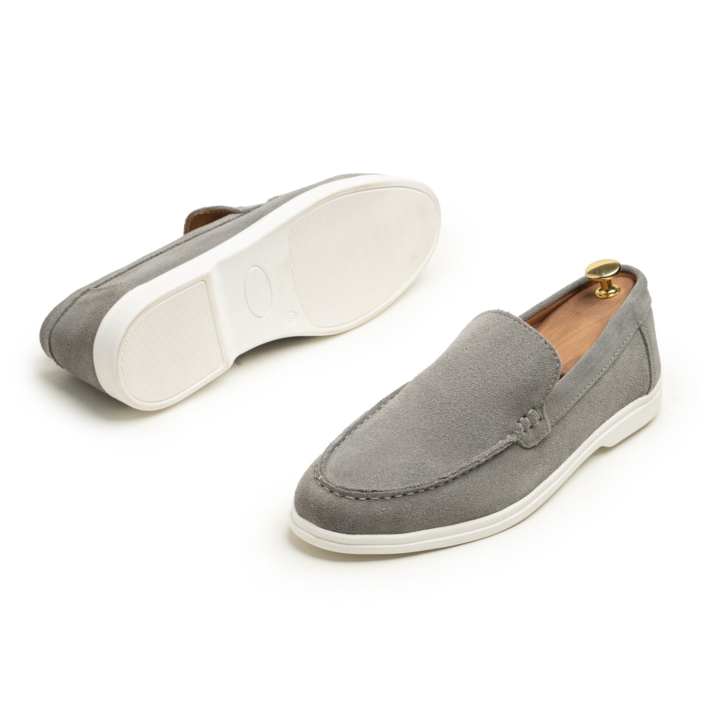 Light Gray Suede Leather Loafers - SM02