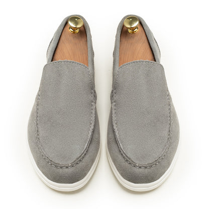 Light Gray Suede Leather Loafers - SM02