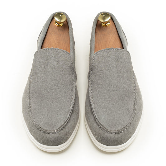Light Gray Suede Leather Loafers - SM02