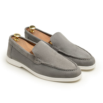 Light Gray Suede Leather Loafers - SM02