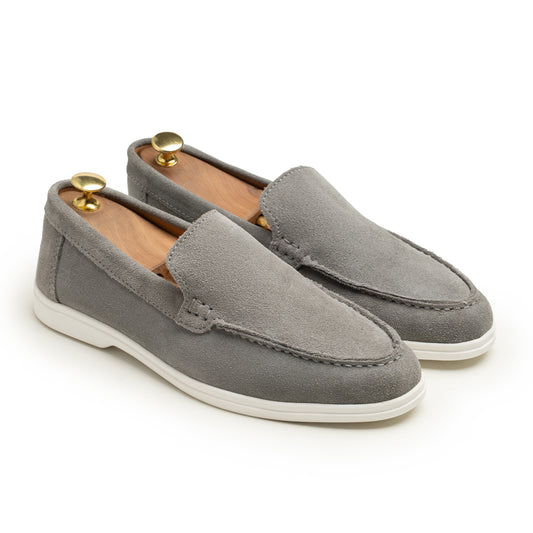Light Gray Suede Leather Loafers - SM02