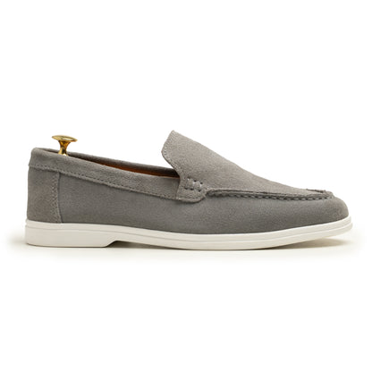 Light Gray Suede Leather Loafers - SM02