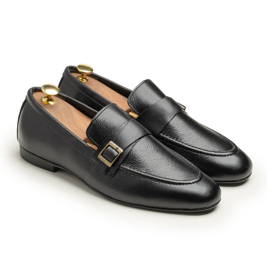 SAMAS Leather Black Buckle Dress Shoes