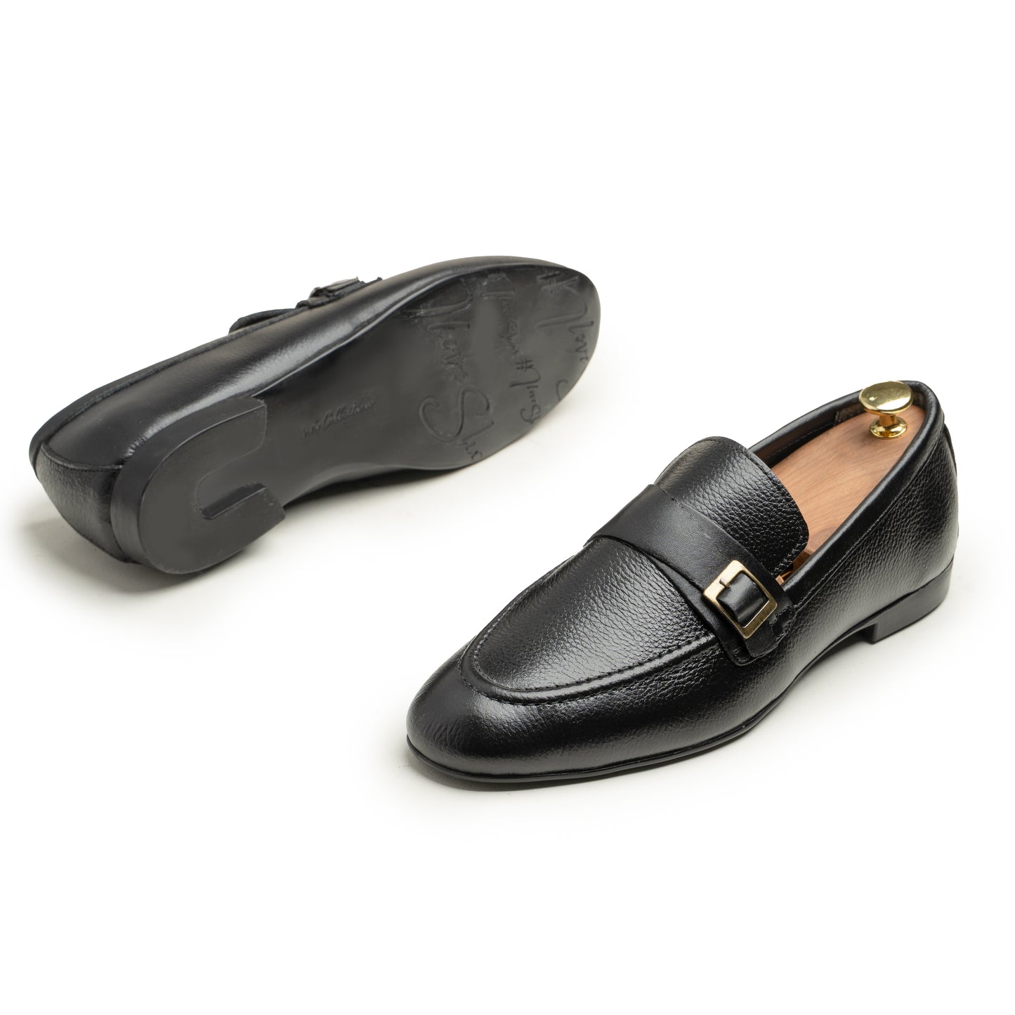 SAMAS Leather Black Buckle Dress Shoes